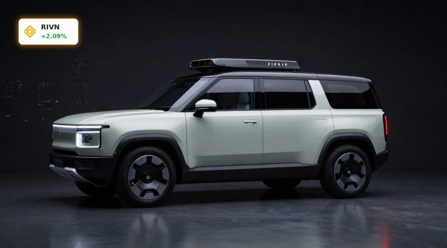 Rivian Robotaxi Strategy visualized with a premium R2-based autonomous robotaxi in a dark studio