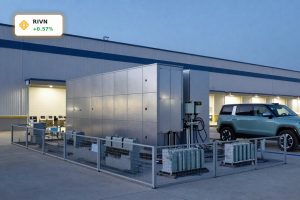 Rivian Energy Storage system of repurposed EV battery packs powering the Normal factory