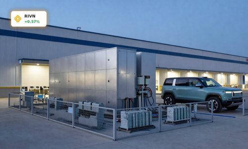 Rivian Energy Storage system of repurposed EV battery packs powering the Normal factory