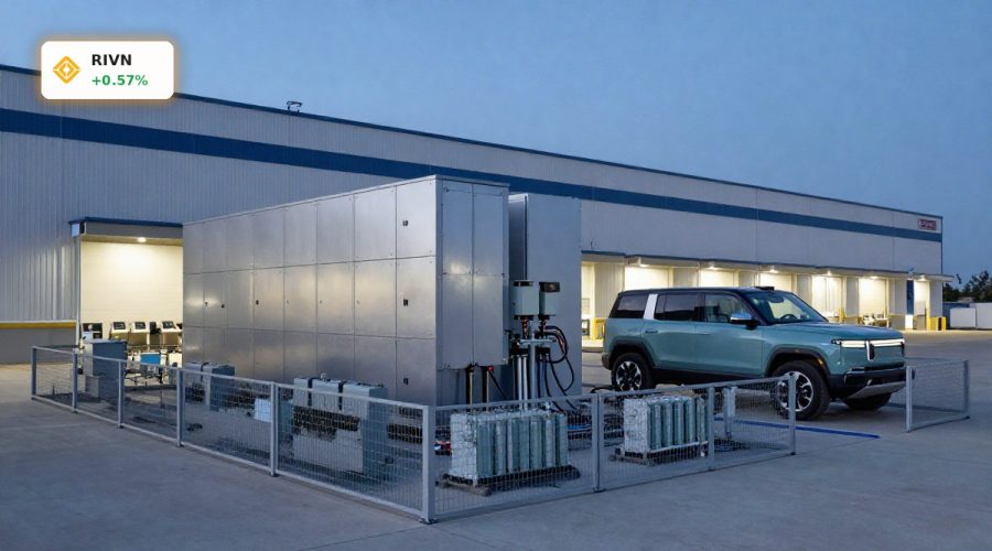 Rivian Energy Storage system of repurposed EV battery packs powering the Normal factory