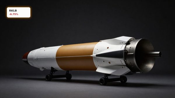 Rocket Lab SpaceX IPO theme with Rocket Lab Electron and Neutron rockets in premium dark studio lighting