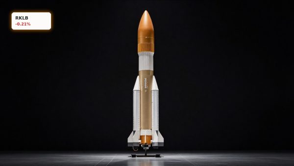 Rocket Lab Nasdaq-100 Inclusion with Rocket Lab Neutron rocket in premium dark studio setting