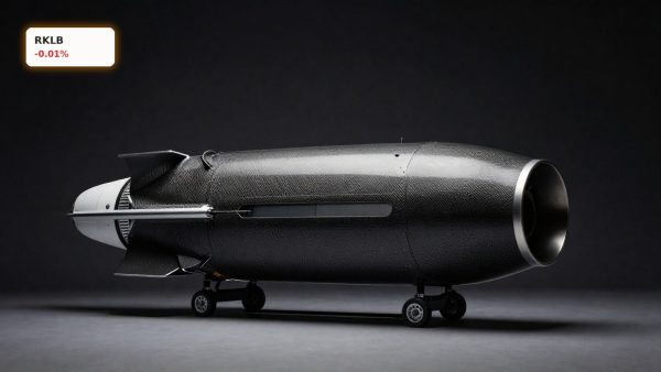 Rocket Lab Nasdaq-100 Inclusion highlighted with a photorealistic Electron rocket on a dark studio background