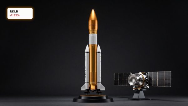Rocket Lab Iridium Acquisition with Neutron rocket model and Iridium satellite in premium dark studio setting