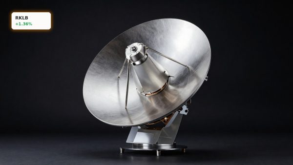 Rocket Lab Acquisition spotlight on an Iridium satellite product against a dark studio background