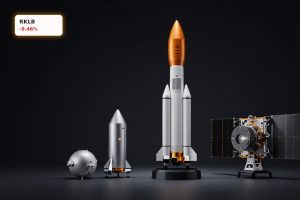 Rocket Lab Earnings spotlighted with Electron rocket and satellite hardware under dramatic lighting