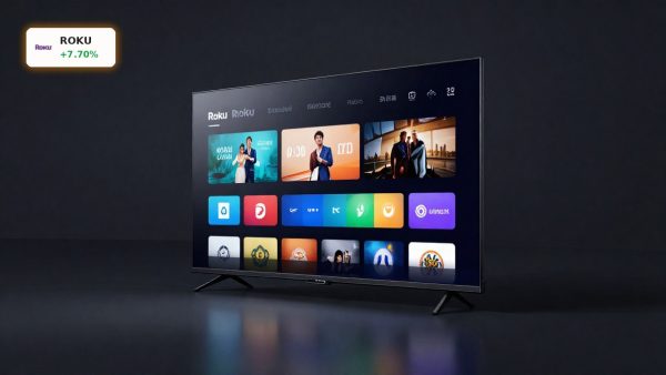 Roku Home Screen displayed on a modern smart TV with premium streaming interface and cinematic product lighting