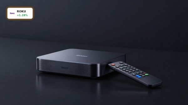 Roku Acquisition spotlight on Roku streaming device and remote in premium dark studio setting