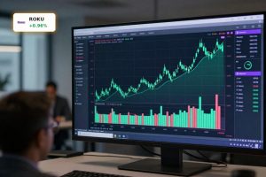 Roku Forecast optimism illustrated by an upward-trending stock chart on a trading screen.