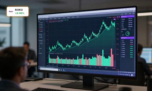 Roku Forecast optimism illustrated by an upward-trending stock chart on a trading screen.