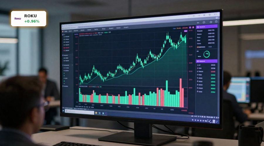 Roku Forecast optimism illustrated by an upward-trending stock chart on a trading screen.