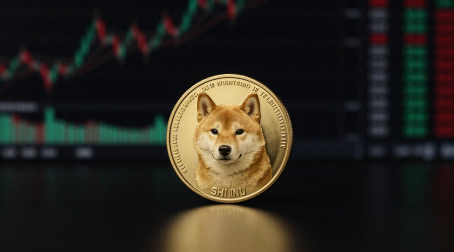 Shiba Inu On-Chain Analysis concept with a premium SHIB coin in dramatic crypto trading lighting