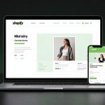 Shopify Forecast concept with e-commerce dashboard on laptop and mobile storefront in cinematic product-style lighting