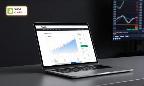 Shopify Earnings Q1 focus with ecommerce dashboard and volatile stock market backdrop