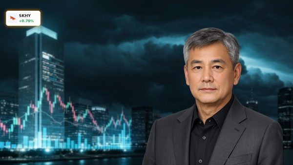 Stormy financial skyline representing SK Hynix ETF regulatory crackdown.