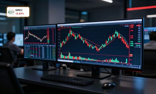 Super Micro Analysis stock chart concept with sharp price drop and AI market volatility