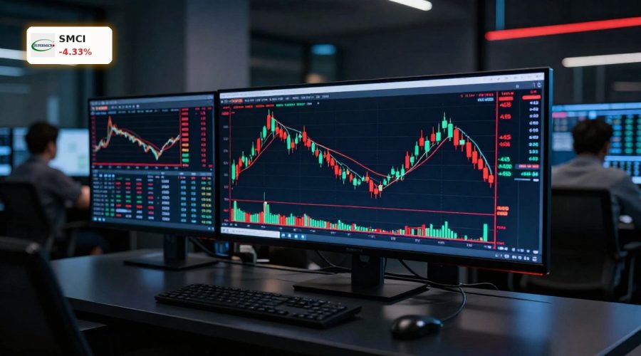 Super Micro Analysis stock chart concept with sharp price drop and AI market volatility