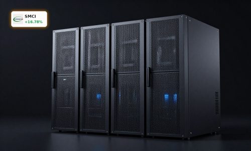Super Micro Earnings optimism reflected by premium AI server racks in a dark data center