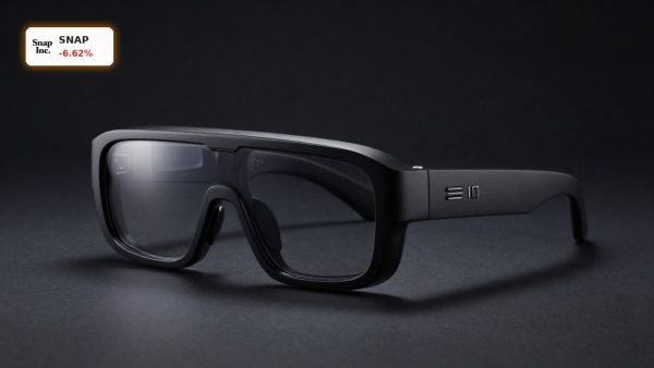 Snap AR Glasses Specs in dark studio lighting, highlighting bulky design and premium developer-kit styling
