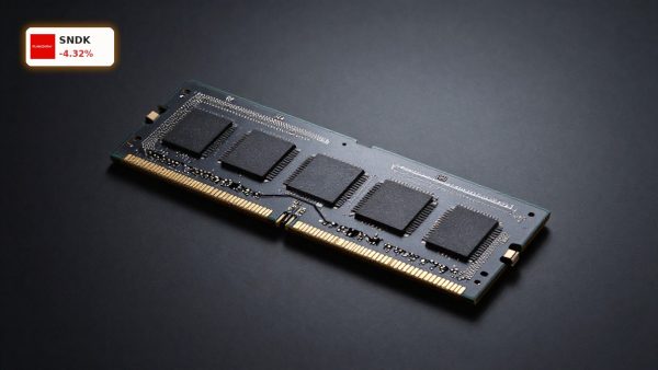 SanDisk Memory Boom highlighted by NAND flash chips and enterprise SSD modules in premium dark studio lighting