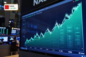 SanDisk NASDAQ-100 Inclusion visualized by a surging tech stock chart amid AI-driven market rally