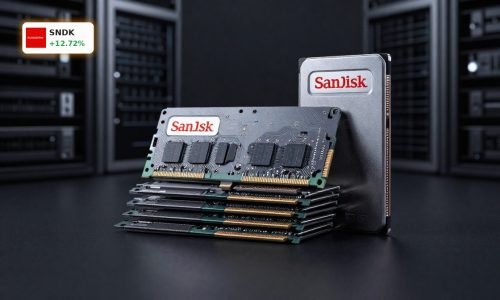 SanDisk Earnings surge visualized with premium SSD and memory chips driven by AI demand