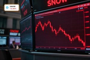 Snowflake Lawsuit pressure reflected in SNOW stock plunge on a tense trading floor.