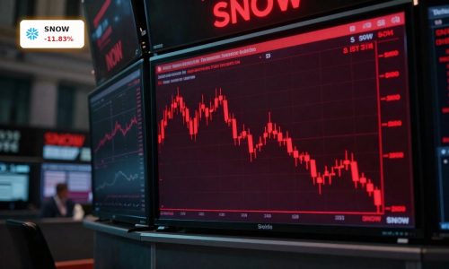 Snowflake Lawsuit pressure reflected in SNOW stock plunge on a tense trading floor.