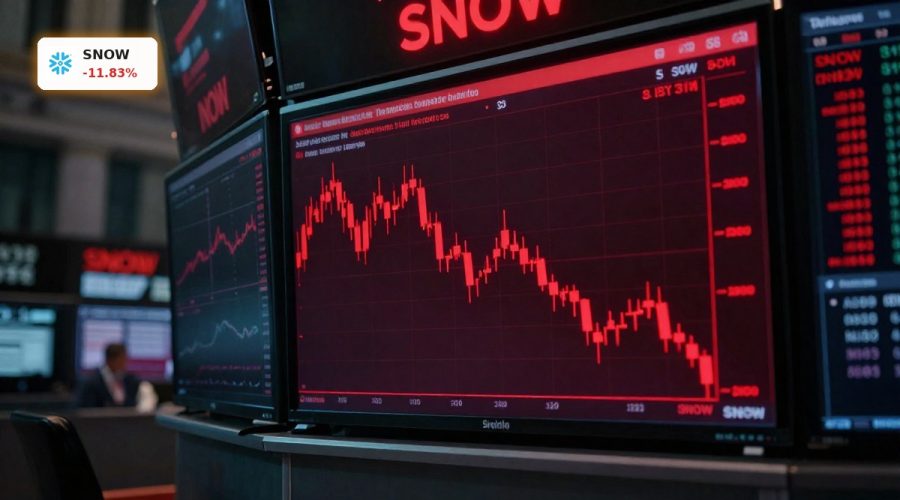 Snowflake Lawsuit pressure reflected in SNOW stock plunge on a tense trading floor.