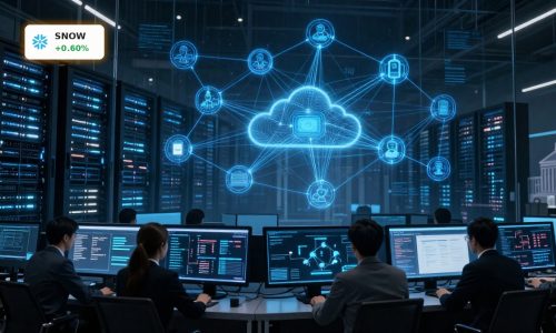 Snowflake Agentic AI Strategy visualized as an enterprise AI control plane with data center and legal risk tension.