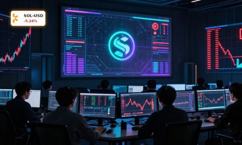 Solana DeFi Hack visual with security analysts watching a sharp SOL price drop on crypto trading screens