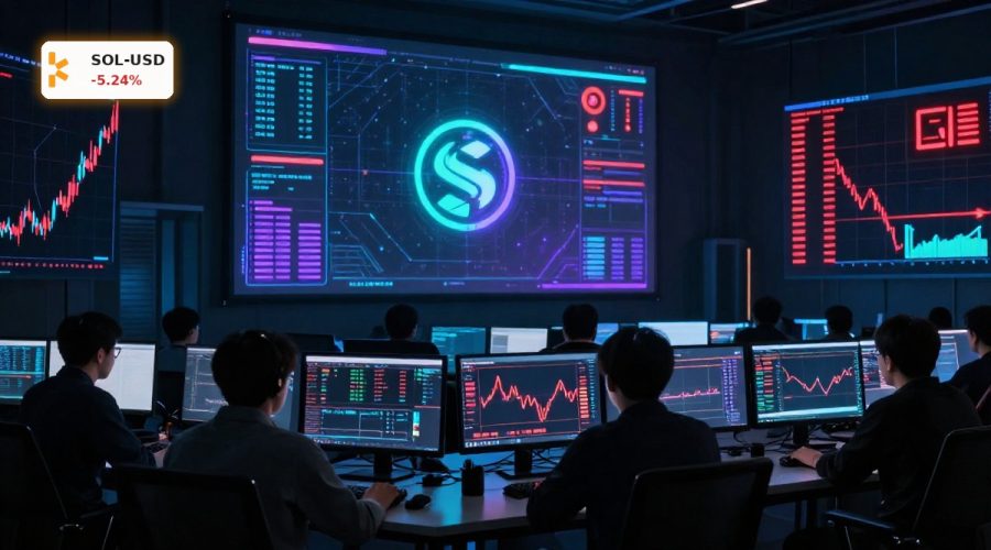 Solana DeFi Hack visual with security analysts watching a sharp SOL price drop on crypto trading screens
