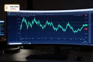Solana Price Update chart showing SOLUSD testing $85 support zone with weakening momentum.