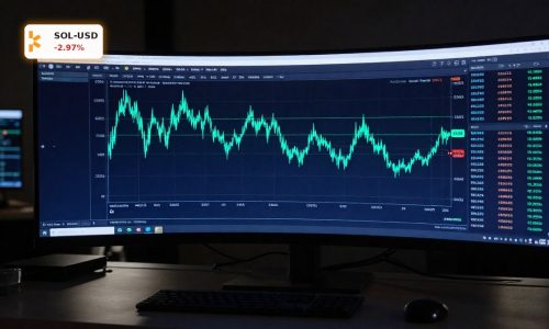 Solana Price Update chart showing SOLUSD testing $85 support zone with weakening momentum.