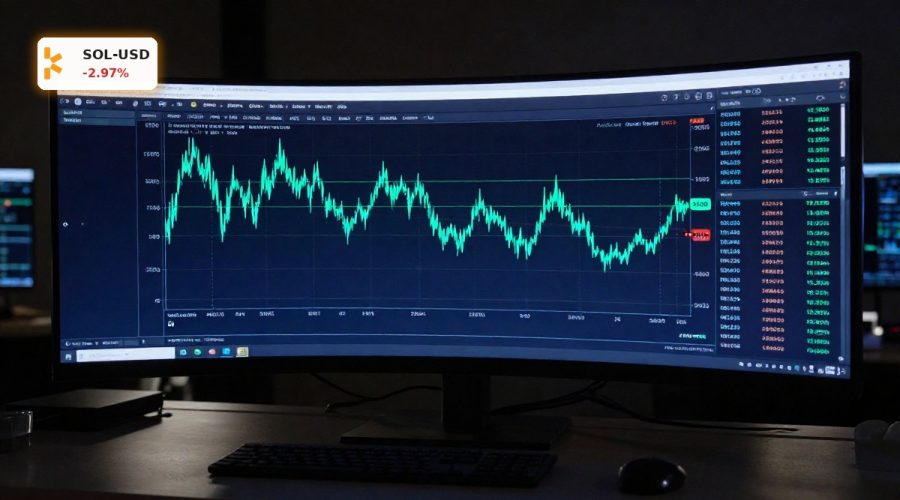Solana Price Update chart showing SOLUSD testing $85 support zone with weakening momentum.