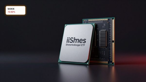 SOXX AI Forecast with semiconductor wafer and AI chips reflecting capex warning pressure on semiconductor ETF