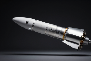 SpaceX IPO spotlight on Starlink satellite and reusable rocket hardware in premium dark studio setting