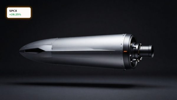 SpaceX IPO hero image with ultra-realistic Starlink satellite hardware on a dark cinematic background