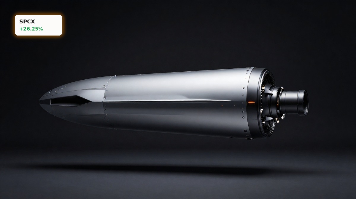 SpaceX IPO hero image with ultra-realistic Starlink satellite hardware on a dark cinematic background