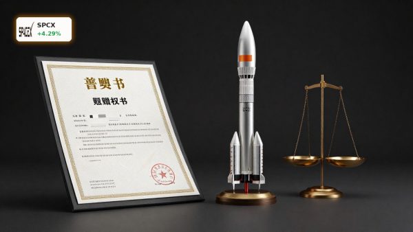 SpaceX Bond Offering concept with bond certificate and rocket model on dark studio background