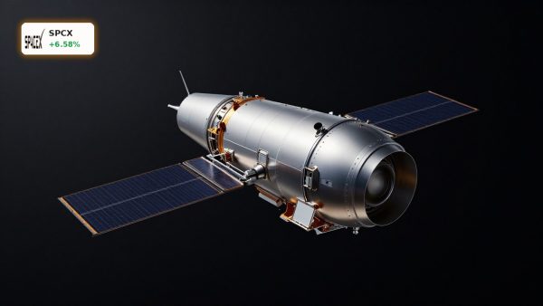 SpaceX Nasdaq-100 Inclusion highlighted with a photorealistic Starlink satellite on a dark cinematic background