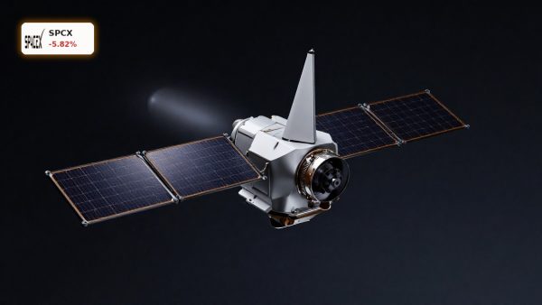 SpaceX Nasdaq Inclusion highlighted with a Starlink satellite on a dark background amid lockup volatility concerns