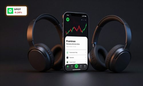 Spotify Earnings reaction visualized with premium phone and headphones hinting at volatile SPOT stock