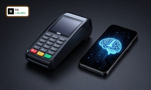 Block AI-Stellenabbau visualisiert mit KI-gestützter Zahlungsplattform und automatisierter Fintech-Infrastruktur