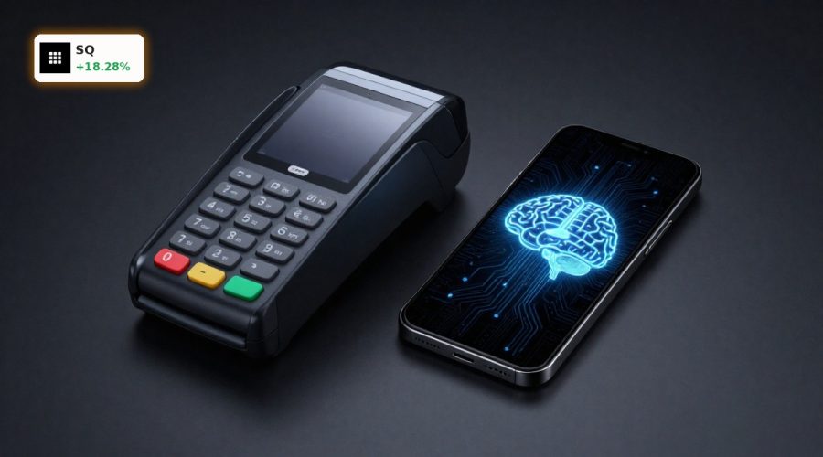 Block AI-Stellenabbau visualisiert mit KI-gestützter Zahlungsplattform und automatisierter Fintech-Infrastruktur