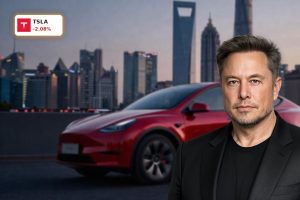 Tesla China Deliveries surge with a red Model Y in Shanghai, highlighting TSLA growth and competition risks