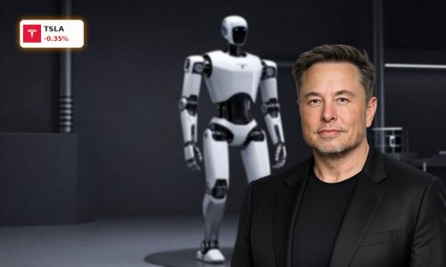 Tesla Robotics Optimus humanoid robot in high-tech factory setting symbolizing new profit growth