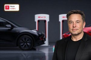 Tesla Competition highlighted by Tesla and BYD EVs at ultra-fast battery charging stations