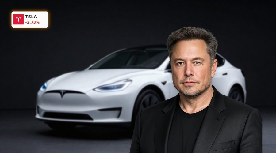 Tesla Robotaxi concept car under dramatic lighting amid FSD safety and AI chip scrutiny