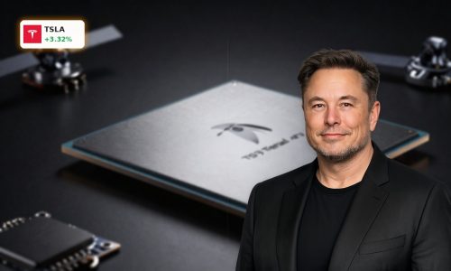 Tesla Terafab AI chip lineup symbolizing TSLA bet on FSD, robots and space compute